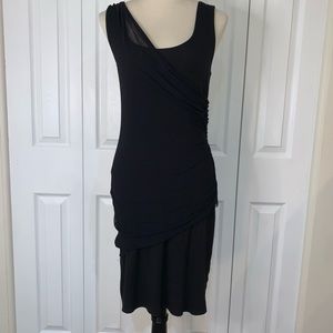 NWT Vivienne Tam SzSm black NylonRayon sleeveless dress with tulle overlay wrap
